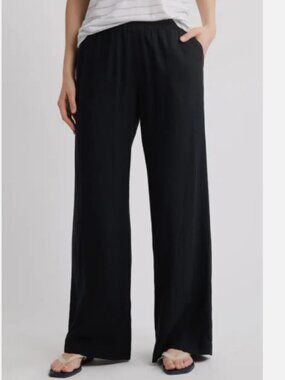 NWT Caslon Wide Leg Pull-On Linen Blend Pants Petite- Black Size PM